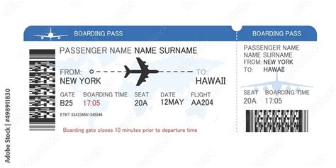 A plane ticket. Airline boarding pass template. Modern design of the flight card form with the ...