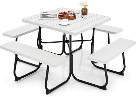 Amazon.com: Tangkula 8 Person Picnic Table, Outdoor Square Picnic Table with 4 Built-in Benches ...