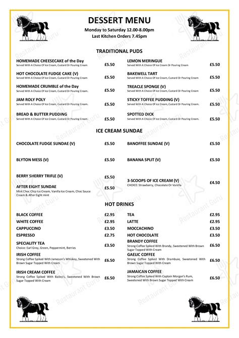 Menu at Black Horse Inn pub & bar, Gainsborough