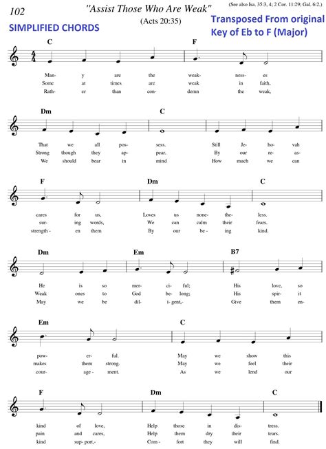 Song 102 SIMPLIFIED Easy Piano (Transposed from key of Eb to Key of C) Assist Those Who are Weak