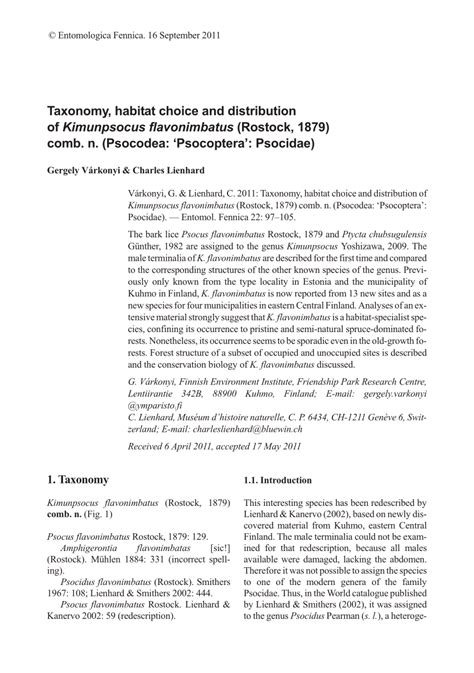 (PDF) Taxonomy, habitat choice and distribution of Kimunpsocus flavonimbatus (Rostock, 1879 ...