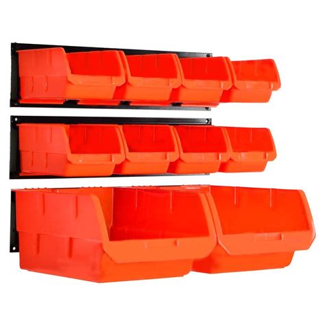 BOOTSTRAP Wall Mounted Storage Bins, Wall Storage Bins Parts Rack 10 Bins&3 Rails Wall Mount ...