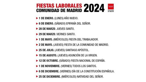 Calendario laboral para Madrid en 2024: dos festivos en sábado y sin ...