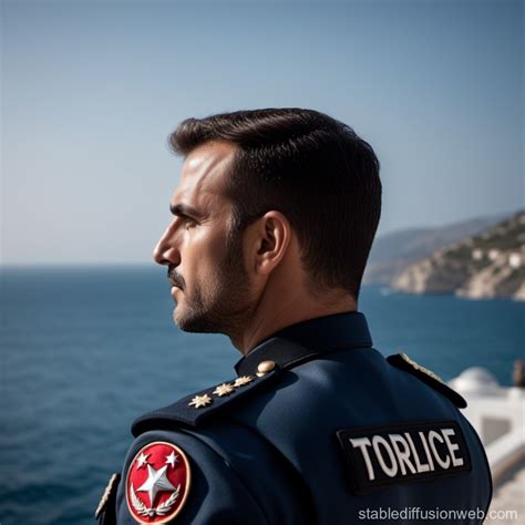 Muscular Figure in Turkish Police Uniform Overlooking Sea | Stable ...