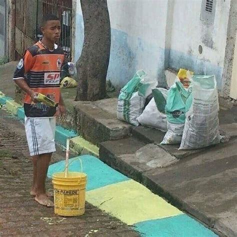 Gabriel Jesus painting footpaths during the 2014 world cup. Just ...