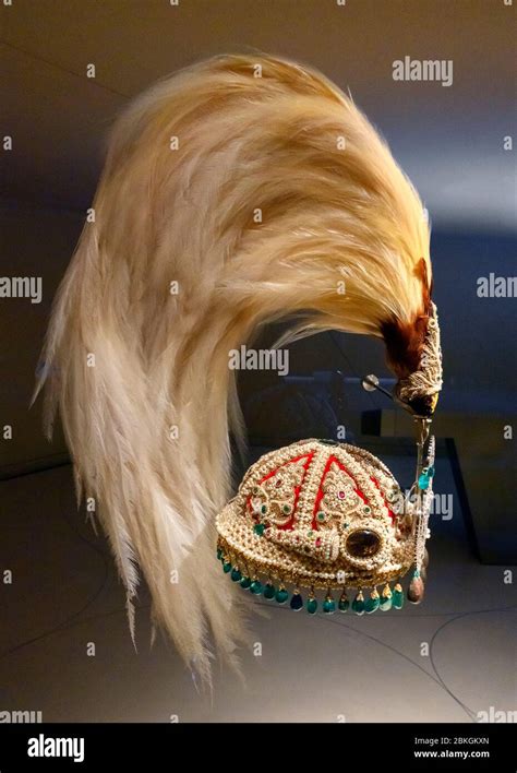 Nepalese crown, covered in pearls and precious stones, in The National Museum of Qatar, Doha ...