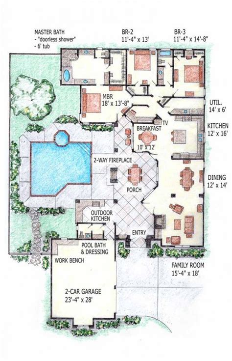 Awesome Inspiration Ideas House Plans With Courtyards For The Southwest 6 | Pool house plans ...