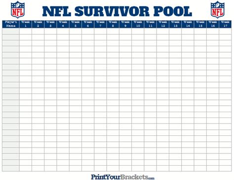 NFL Survivor Pool Sheet - Printable Football Suicide Pool