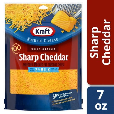 Kraft Reduced Fat Sharp Cheddar Shredded Cheese, 7 oz Bag - Walmart.com - Walmart.com