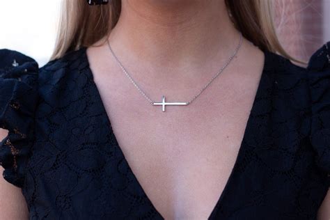 Rhodium Horizontal Cross Necklace | Horizontal cross necklace, Cross ...