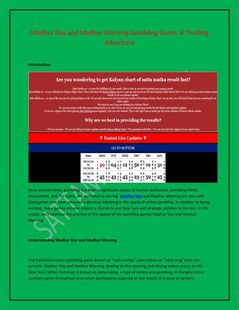 PPT - Kalyan Chart, Madhur Day, Satta Matka, Madhur Morning PowerPoint ...