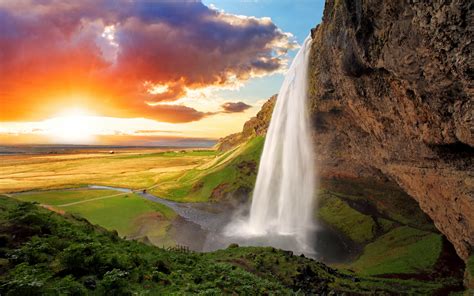 Image Iceland Seljalandsfoss Rock Nature Waterfalls 3840x2400