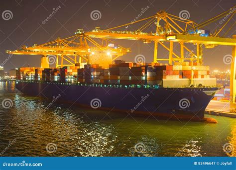 Commercial Sea Port at Night Stock Image - Image of cargo, catalonia ...