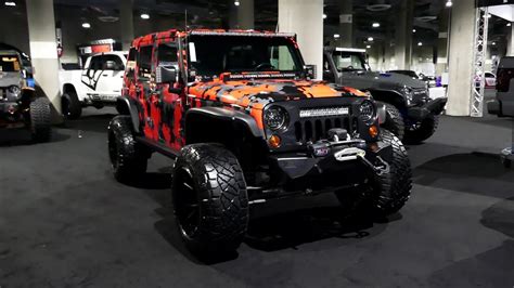 Custom Orange Camouflage Jeep Wrangler with Light Bars - 2018 LA Auto Show - YouTube