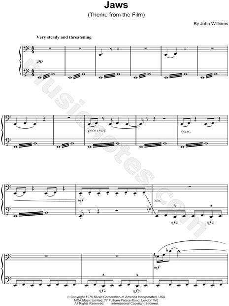 "Theme from Jaws" from 'Jaws' Sheet Music (Piano Solo) in A Minor - Download & Print - SKU ...