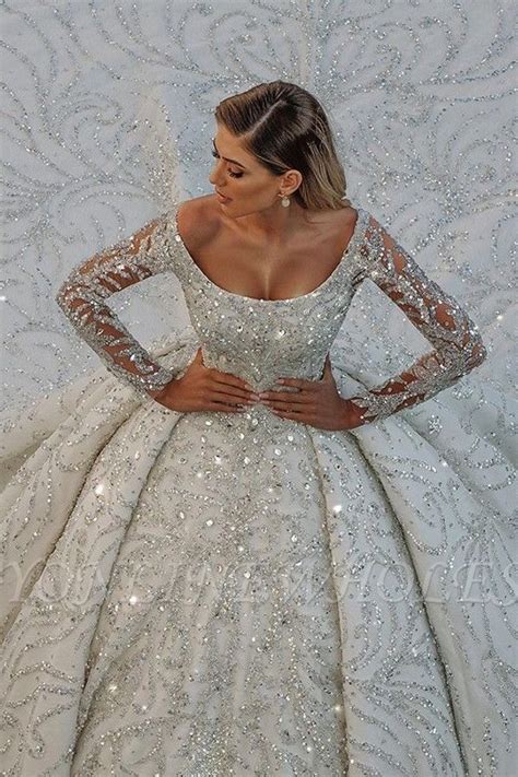 Square neck Lace Ball Gown Long sleeves Wedding Dresses | Long sleeve ball gowns, Ball gown ...