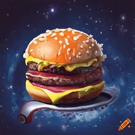 Burger floating in space on Craiyon