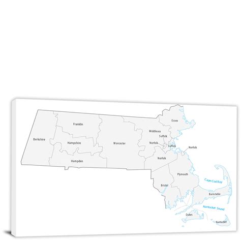 Massachusetts-Counties Map, 2022 - Canvas Wrap