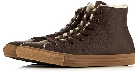 Converse Brown Leather Warmlined Hi Tops for Men - Lyst