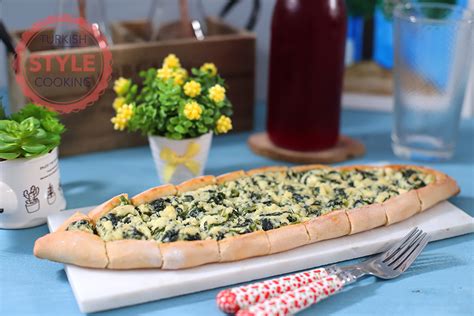 Spinach and Feta Cheese Turkish Flat Bread (Pide) Recipe | Turkish Style Cooking