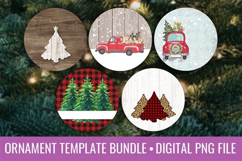 Farmhouse Christmas Round Ornament Sublimation PNG Bundle (379433) | Sublimation | Design Bundles