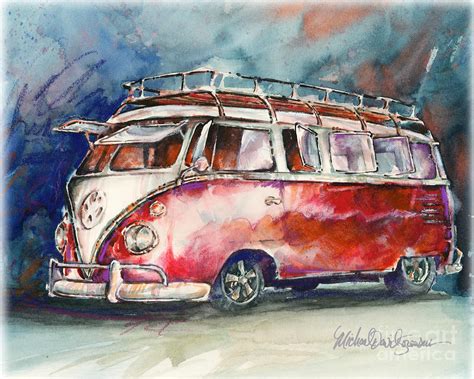 A Deluxe 15 Window Vw Bus Painting by Michael David Sorensen