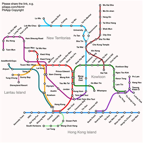 Hong Kong MTR route map - fares and journey time