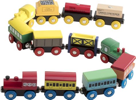 Play22 6006 Wooden 12 Pcs Magnetic Includes 3 Engines-Toy Train Sets ...