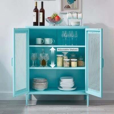 STARSKY Storage Cabinet Kitchen Buffet Pantry - Stylish Metal Pantry Cabinet With 2 Mesh Doors ...