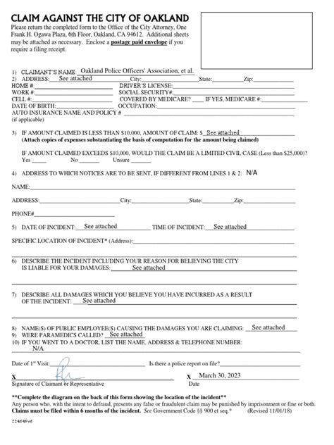 City of Oakland Claim Form | PDF | Information Sensitivity ...