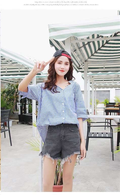 Female Loose Clothing Fashion Casual Striped Blouse 2018 Women Summer New Shirt Short Sleeve V ...