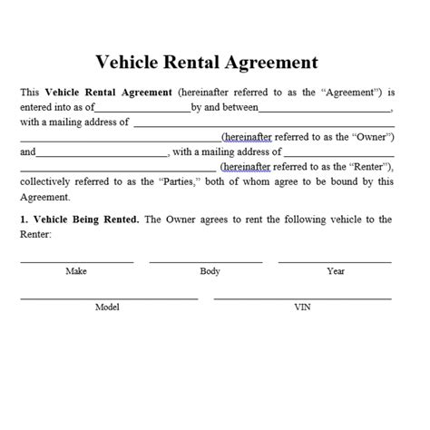 Editable Vehicle Rental Lease Agreement Car Rental Agreement Lease Agreement-car Renting ...