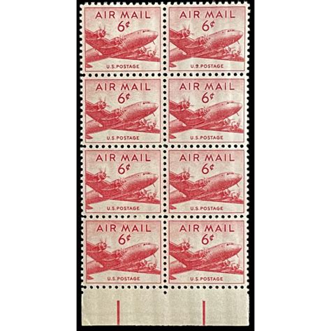 AIR MAIL 6c US POSTAGE STAMPS, MNH 1949 RED DC-4 SKYMASTER AIRPLANE AIRMAIL