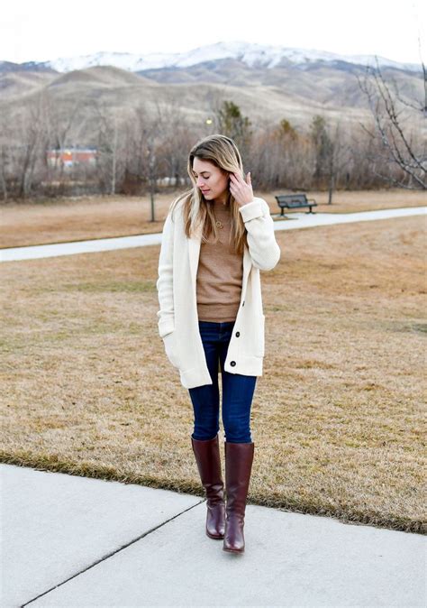 Cardigan coat | Winter boots outfits, Brown boots outfit winter, Brown ...