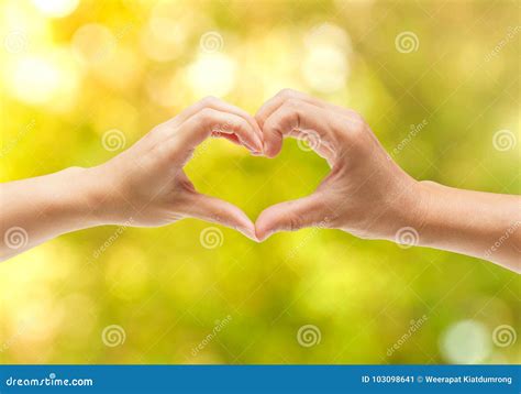 Hands of a Couple Forming a Heart Shape Stock Image - Image of green ...