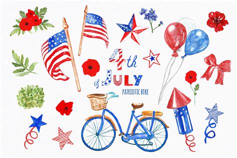 4th of July Patriotic Independence USA watercolor clipart (566687) | Illustrations | Design Bundles