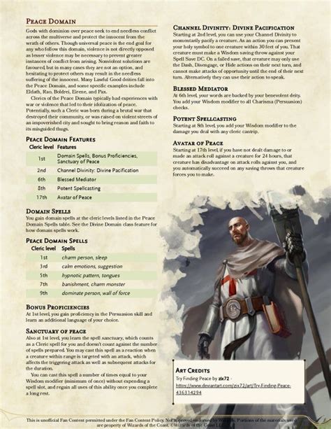 The Peace Domain - A Cleric subclass for the devout hippie : DnDHomebrew | Dnd cleric, Dungeons ...