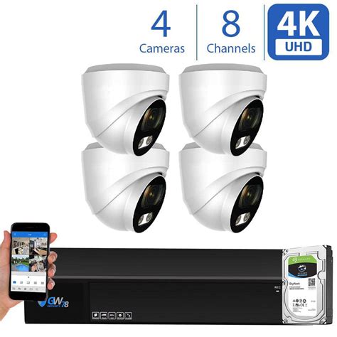 GW Security 8-Channel HD-Coaxial 8MP Surveillance Security Cameras System 1TB with 4 Wired 4K 4 ...