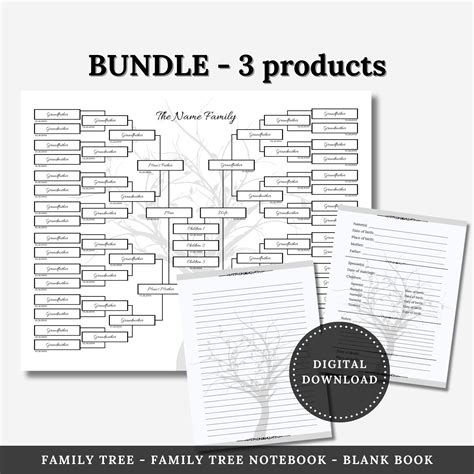 BUNDLE Family Tree Book Blank Book Family Tree Chart 6 Generations Family Journal. Editable ...