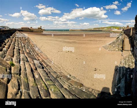 A Panoramic view of Whitehaven Harbour Beach. Whitehaven, Cumbria, England, UK Stock Photo - Alamy