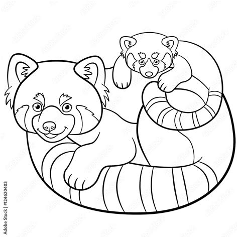 Coloring pages. Mother red panda with her baby. Stock Vector | Adobe Stock