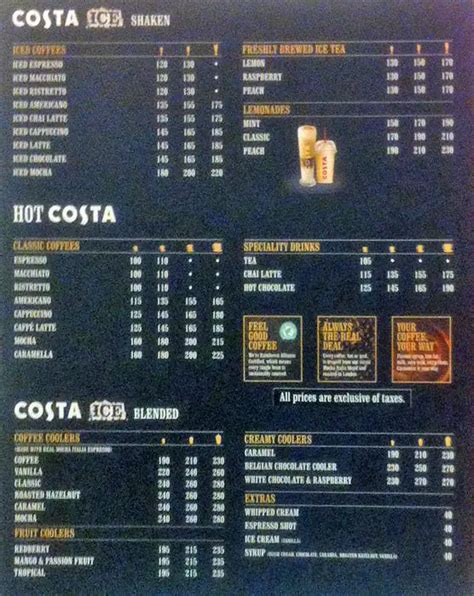 Costa Coffee Menu, Menu for Costa Coffee, South Extension 1, New Delhi - Zomato