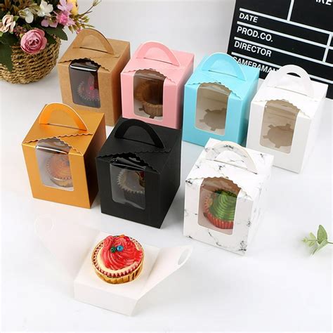 SPRING PARK 10Pcs 1 Position Paper Cupcakes Boxes,Portable Single Individual Cupcake Gift Boxes ...