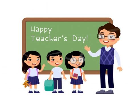 International Teachers Day Congratulation. Schoolchildren Congratulate Teacher Cartoon ...