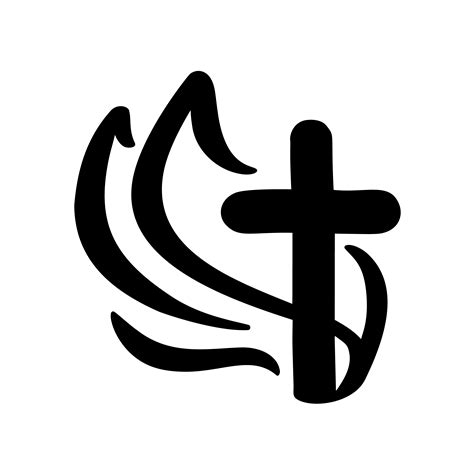 Vector illustration of Christian Logo. Emblem with concept of Cross with Religious community ...