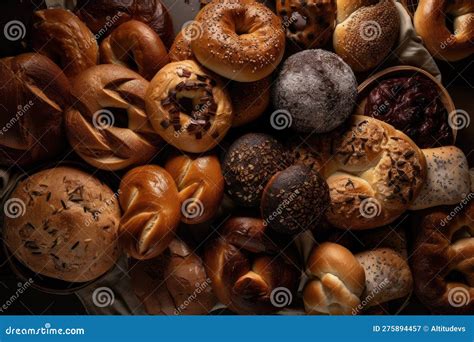 Various Types of Bread, Including Bagels and Rolls with Different ...