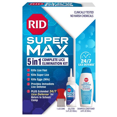 RID Super Max 5-in-1 Complete Lice Treatment Kit, Kills Super Lice & Eggs + 24/7 Lice Defense ...