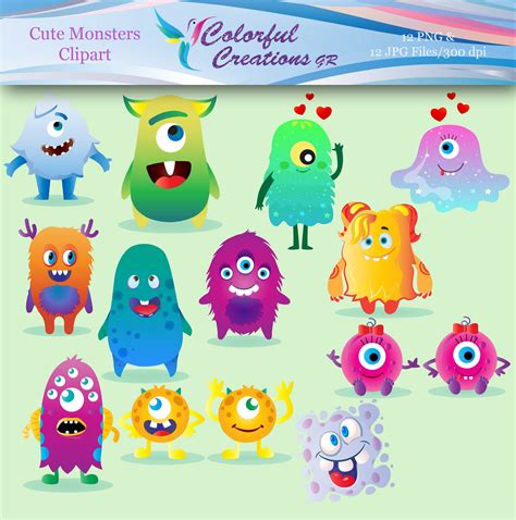 Cute Monster Digital Clipart Monster Images for Kids Cartoon - Etsy