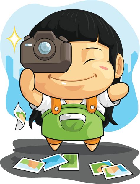 Photographer Girl Taking Picture Dslr Camera Cartoon Vector Drawing ...