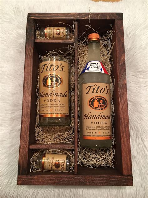 Tito's Vodka Wood Box Gift Set - 2 Shot Glasses, Tumbler - Full bottle ...